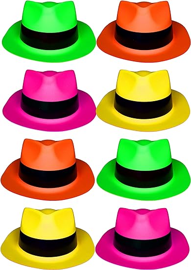 12 Chapeaux Fluorescents - Spécial Lumière Noire et Ultra Violet