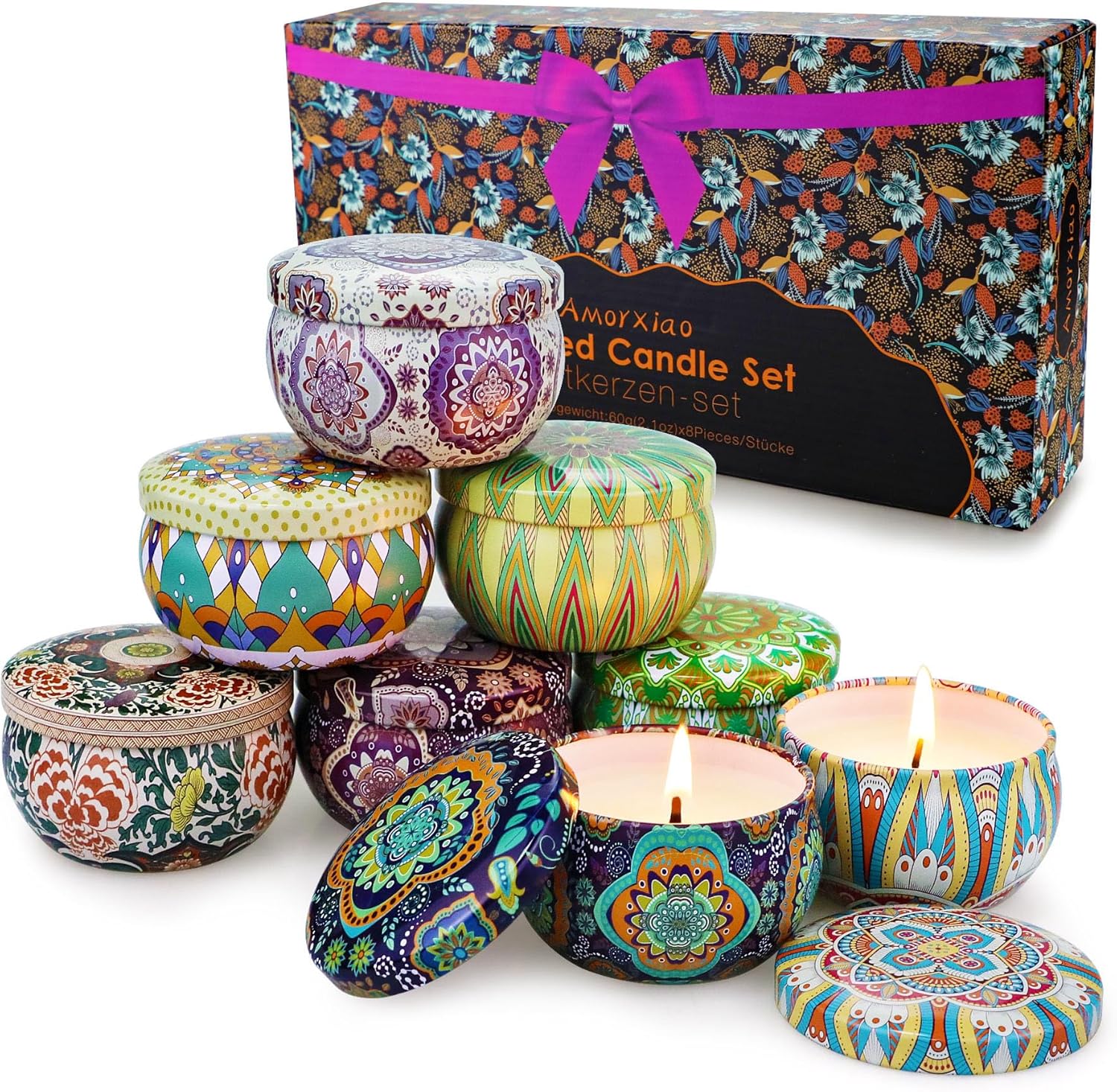 Coffret 8 bougies parfumées en cire de soja – Longue durée