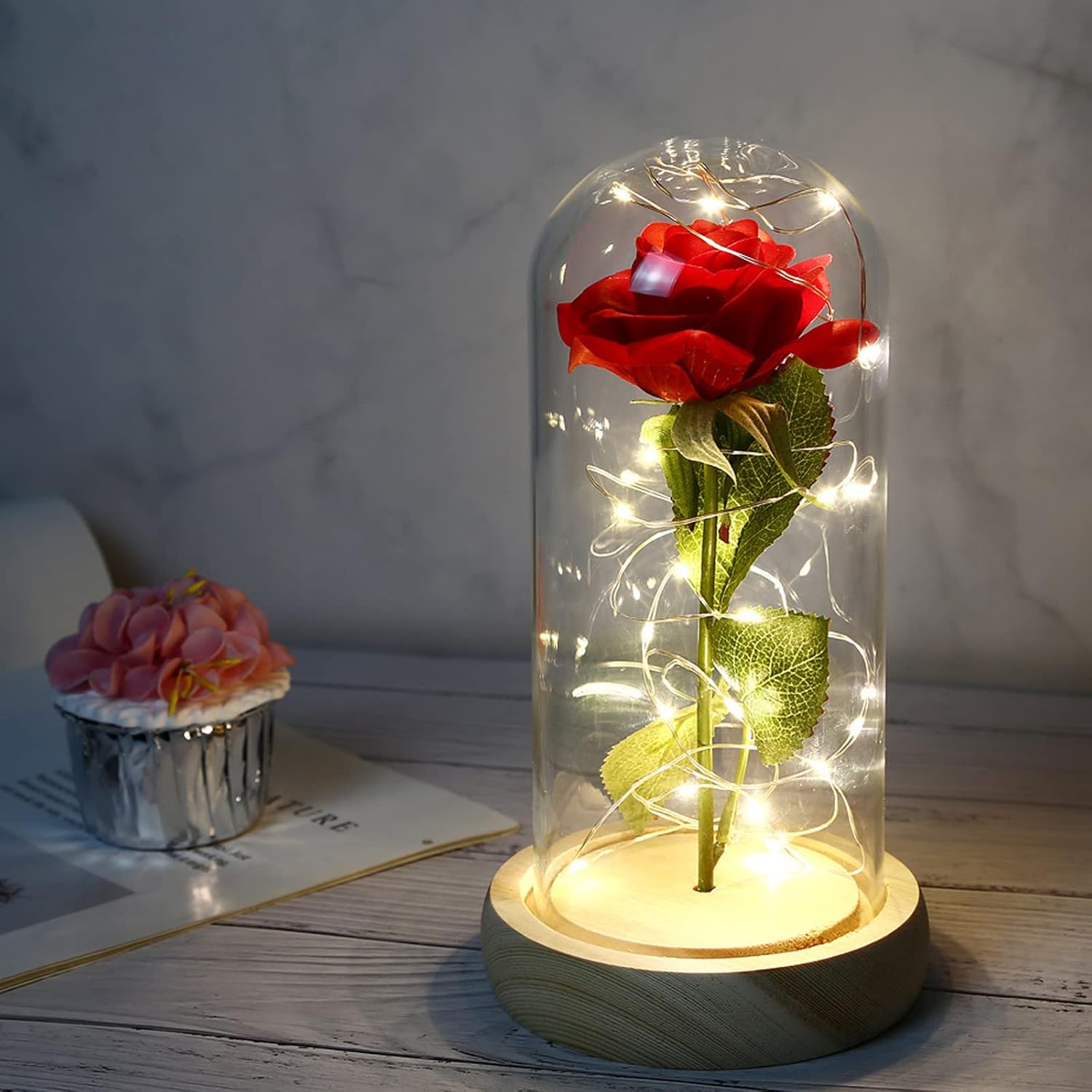 Rose éternelle sous dôme LED – Cadeau romantique unique