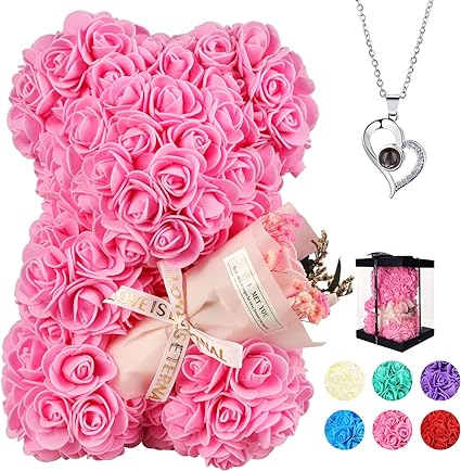 Ours en roses avec boîte cadeau – Idée cadeau femme