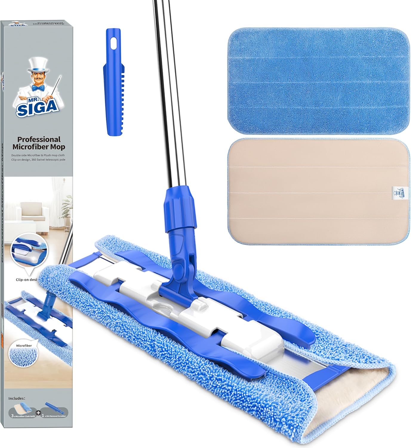 Balai serpillière plat MR.SIGA – microfibre pro 150 cm