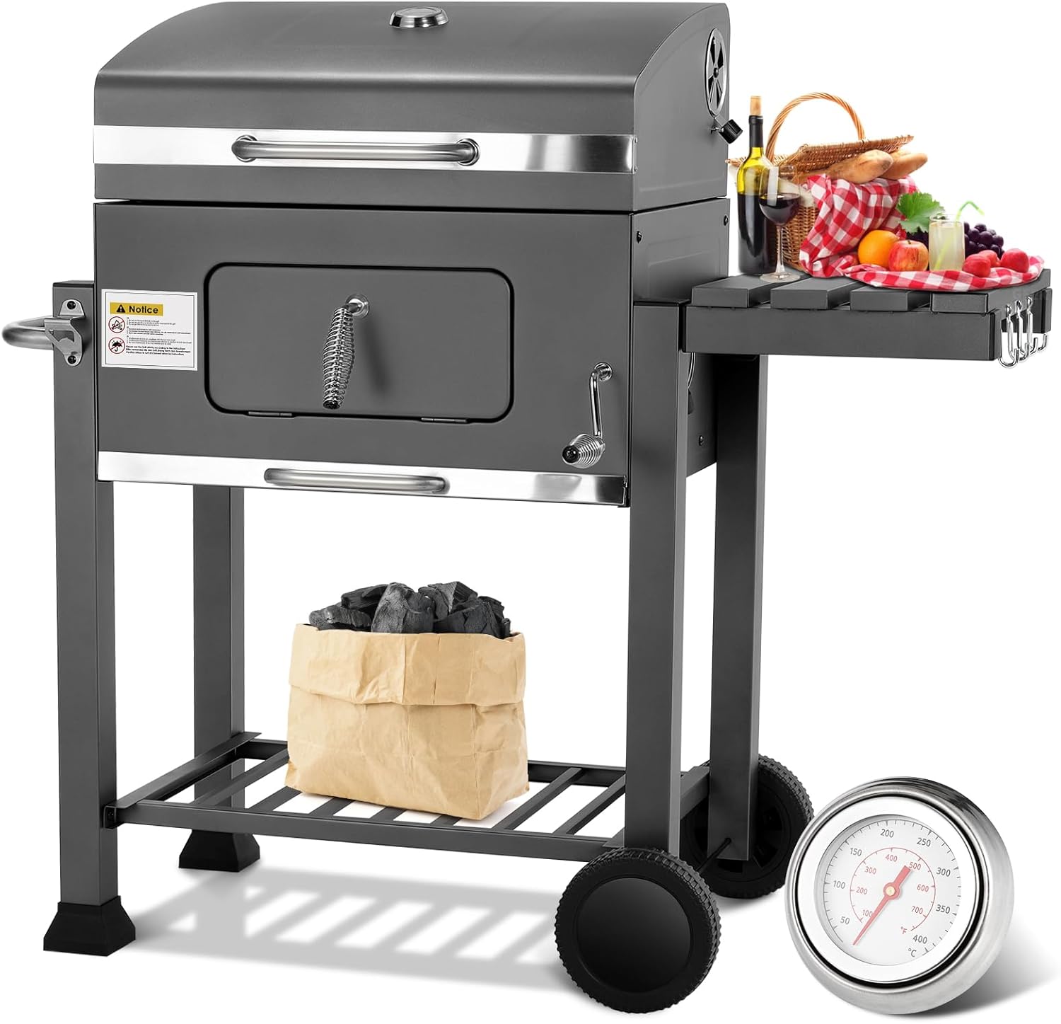 Gril barbecue charbon XXL avec couvercle – robuste et mobile