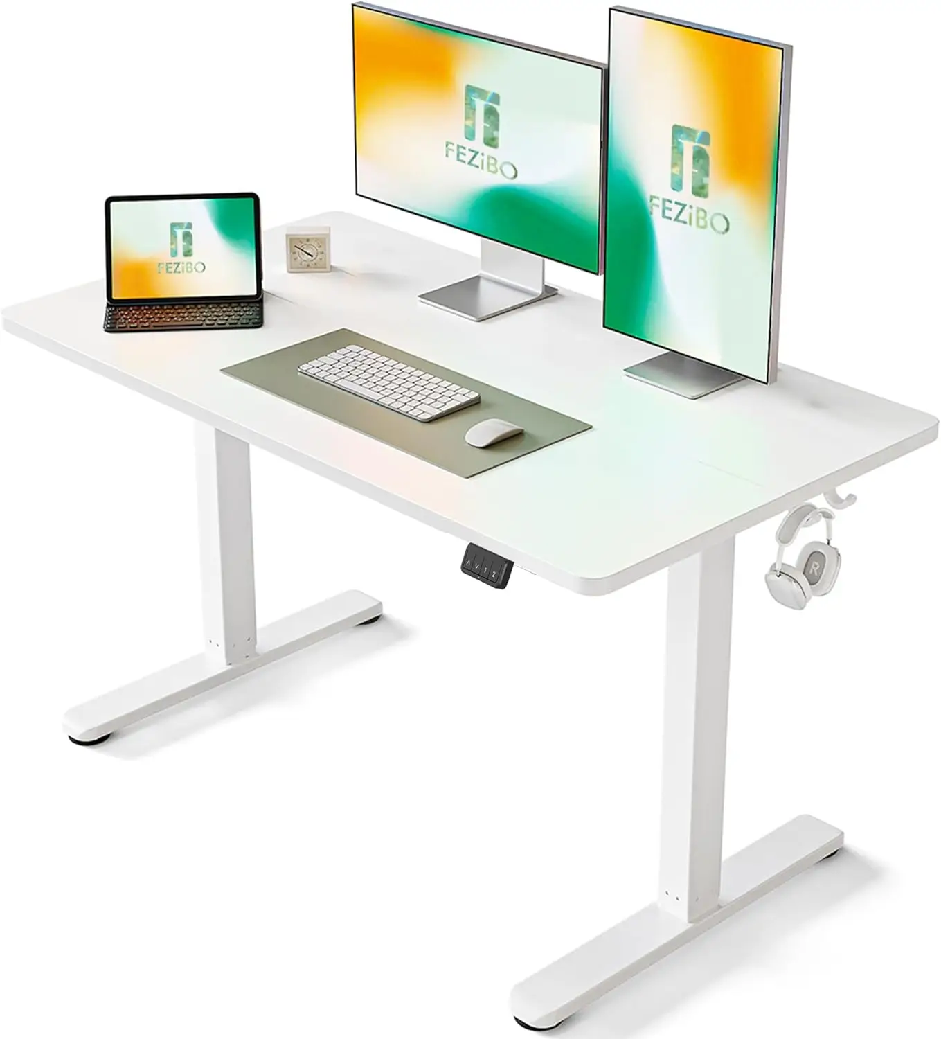 FEZIBO Bureau Assis Debout Électrique 120x60 cm Blanc | Réglable