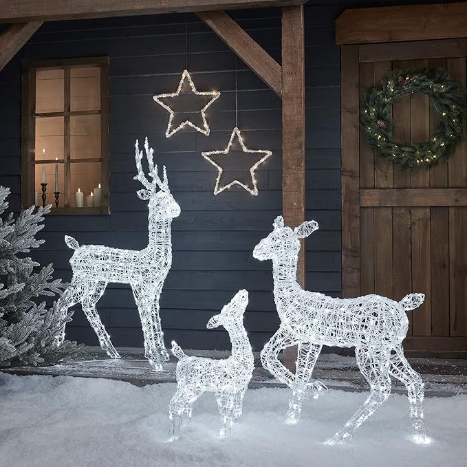 Famille de rennes lumineux Noël – 3 figurines, 540 LED blanc chaud, extérieur ou intérieur