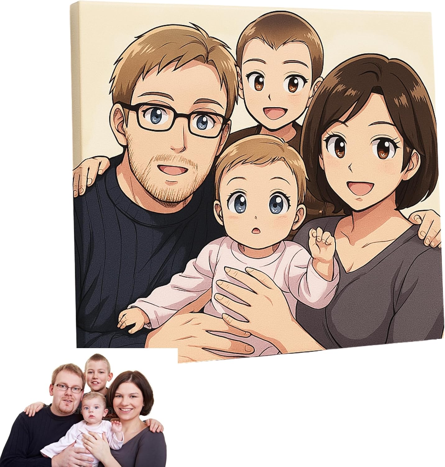 Toile personnalisée style manga – Portrait famille cartoon