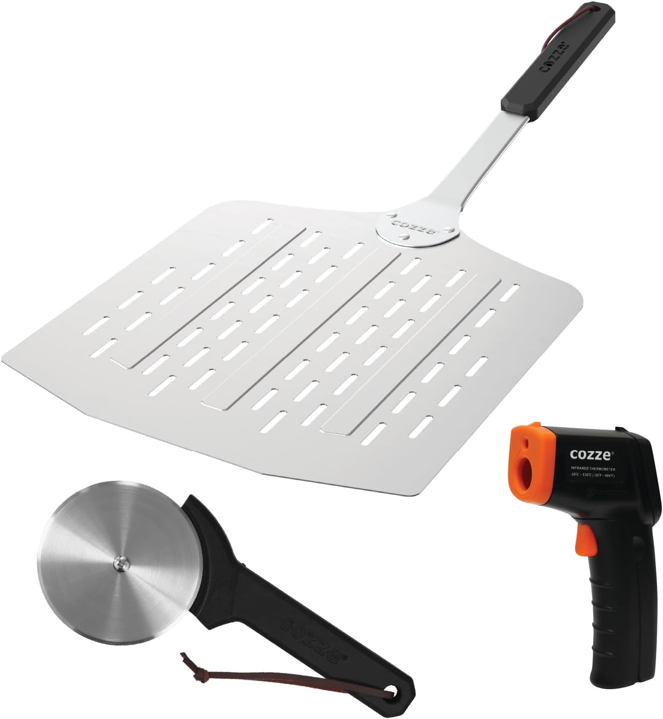 Cozze Set Cadeau Pizza 3 pièces – Pelle, Thermomètre, Roulette