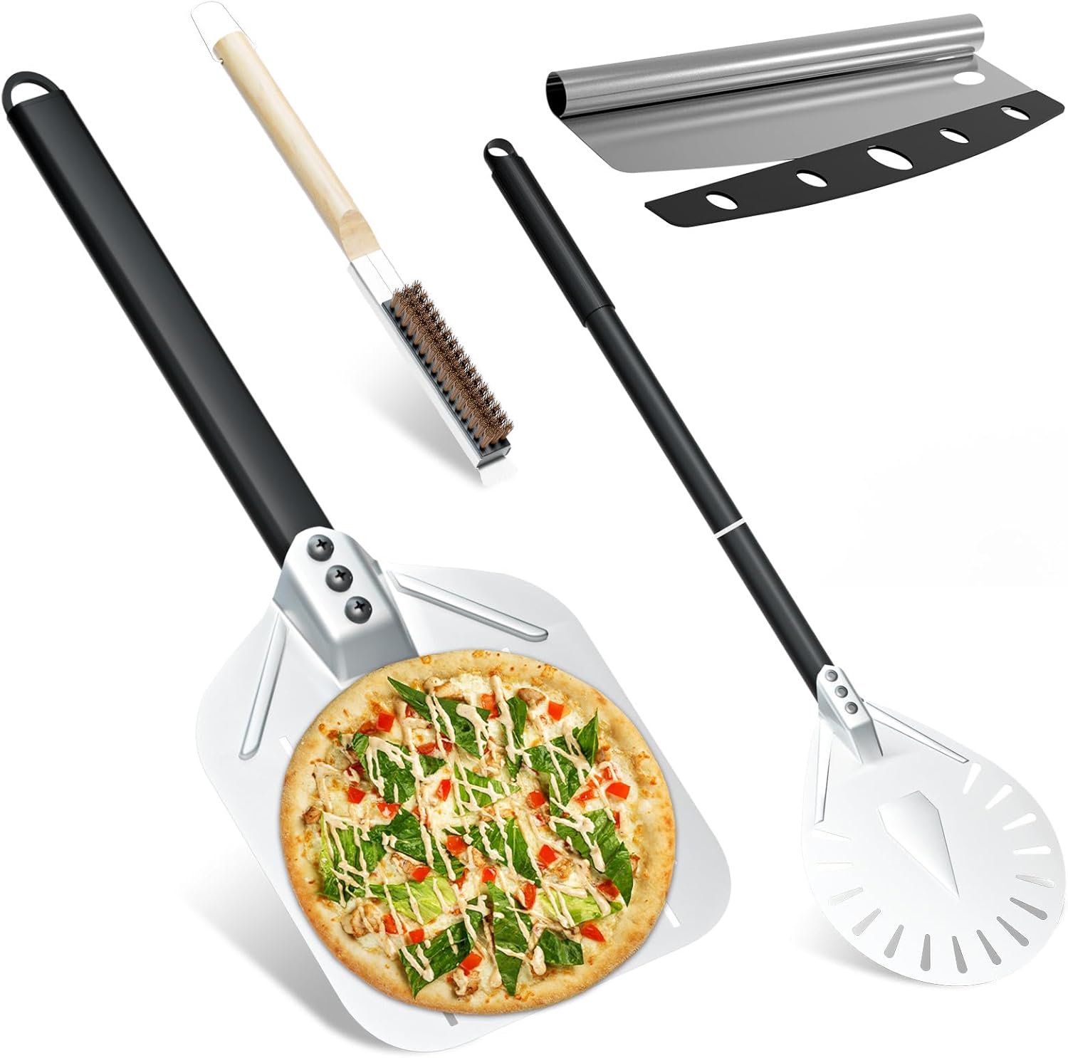 Kit pizza 4 pièces Lmaqfum – Pelles, roulette et brosse