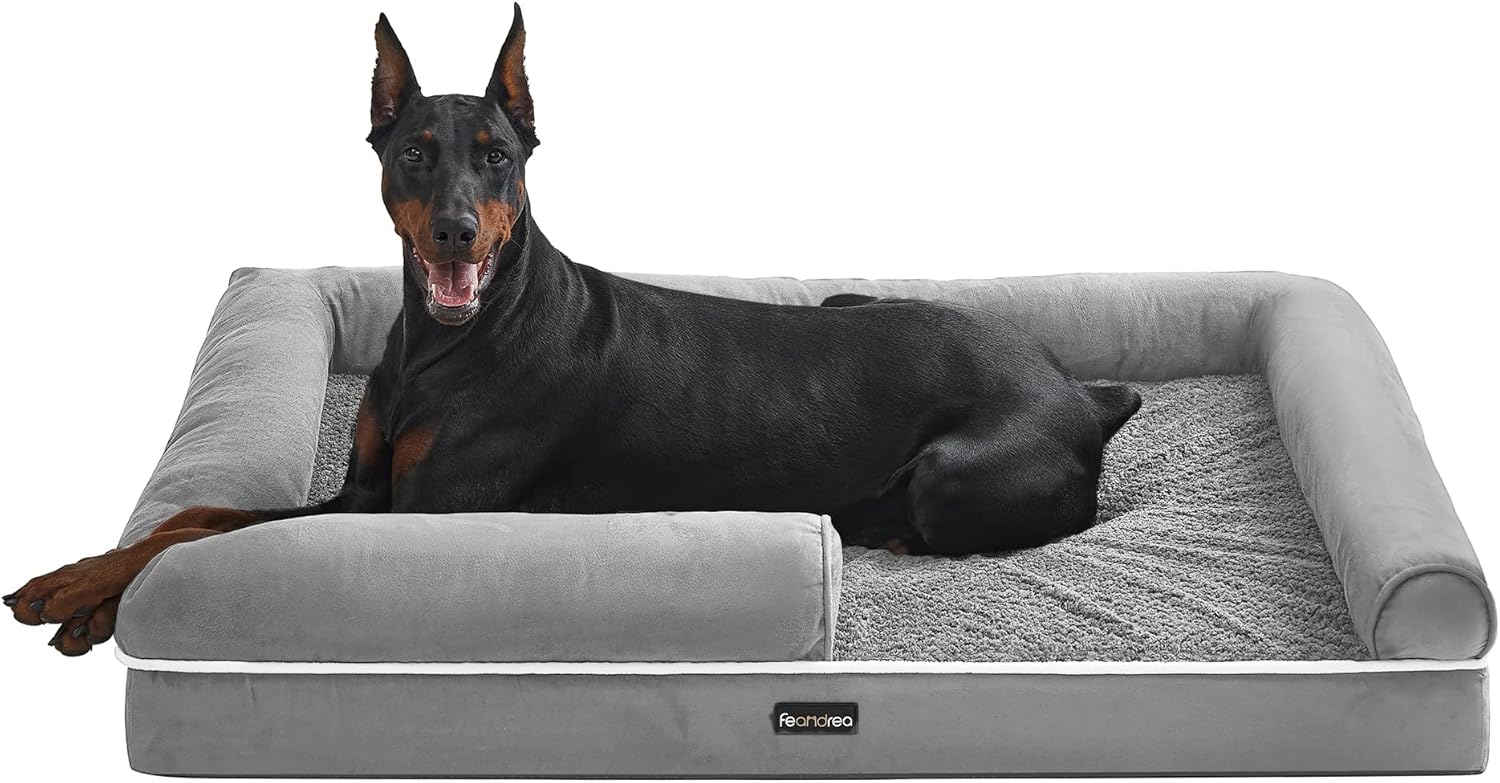 Panier orthopédique Feandrea pour chien, lit moelleux gris