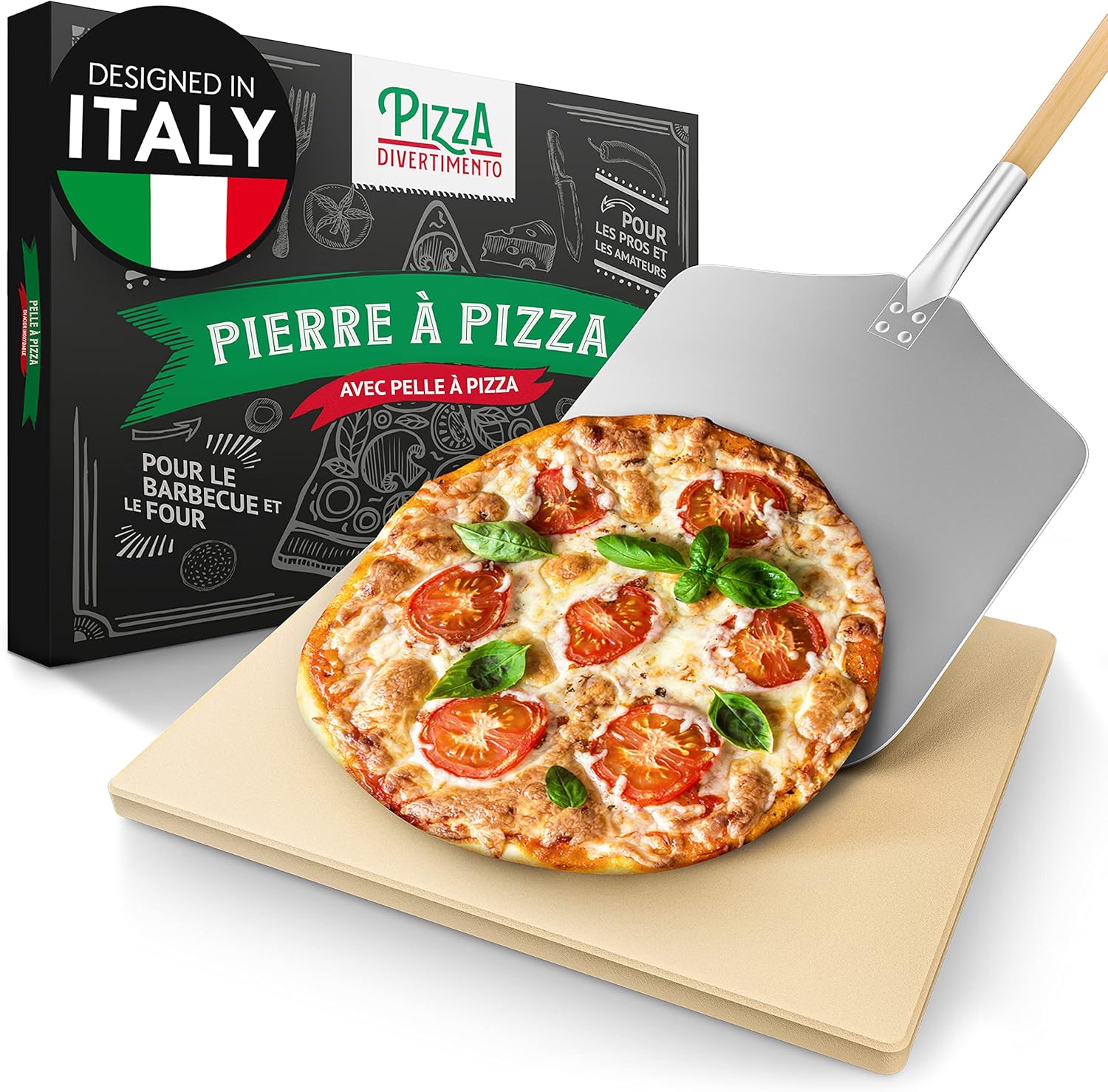 Pierre à pizza cordiérite Pizza Divertimento avec pelle