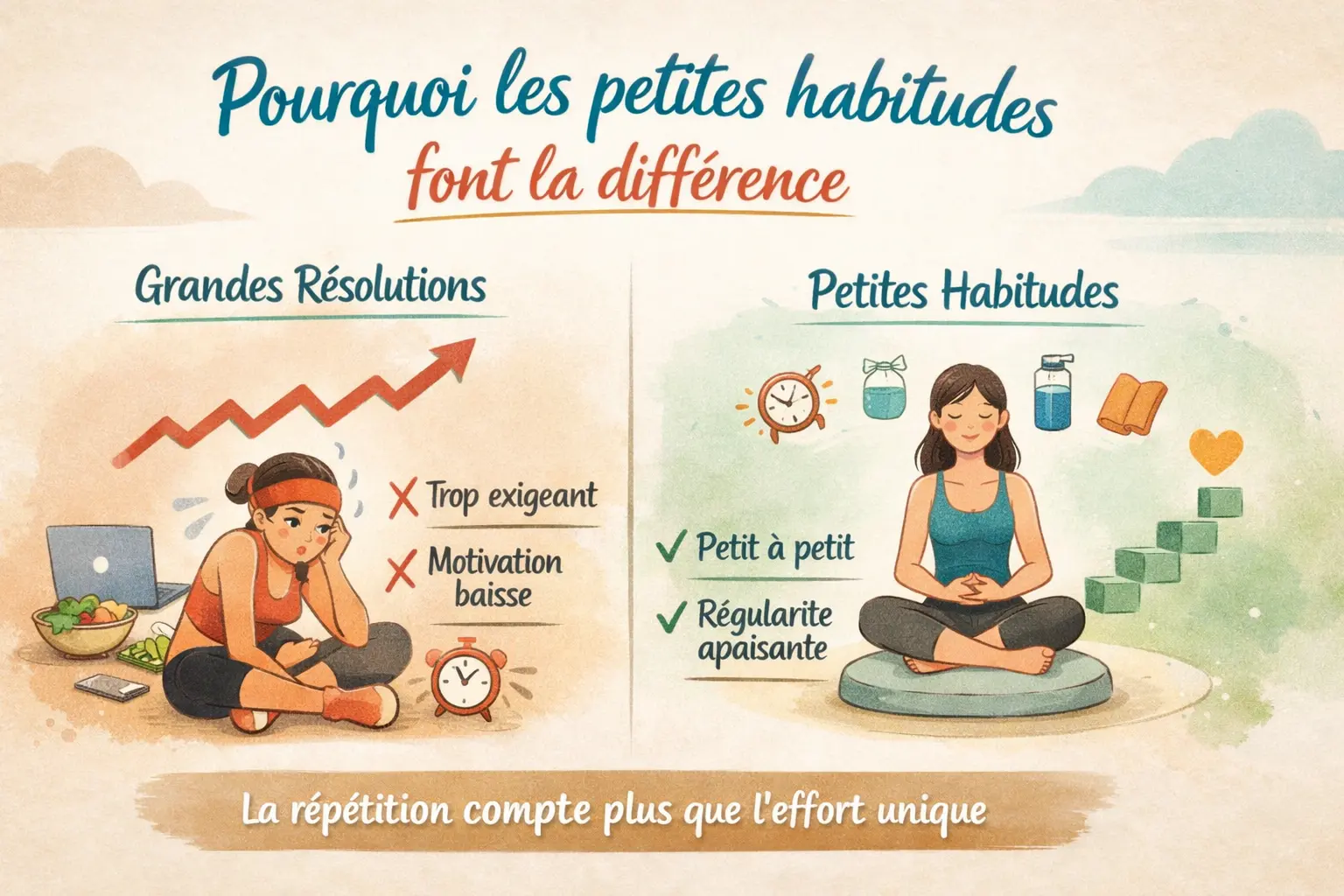 Pourquoi les petites habitudes font la différence : comparaison entre grandes résolutions et habitudes quotidiennes simples