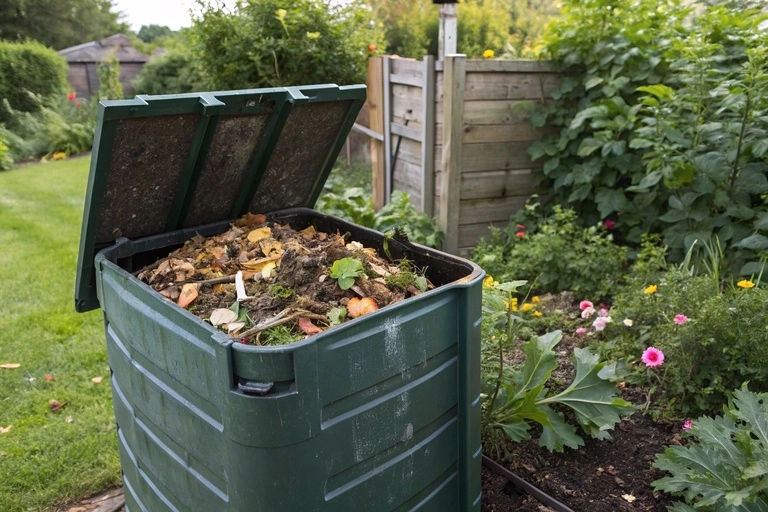 composteur dans un jardin