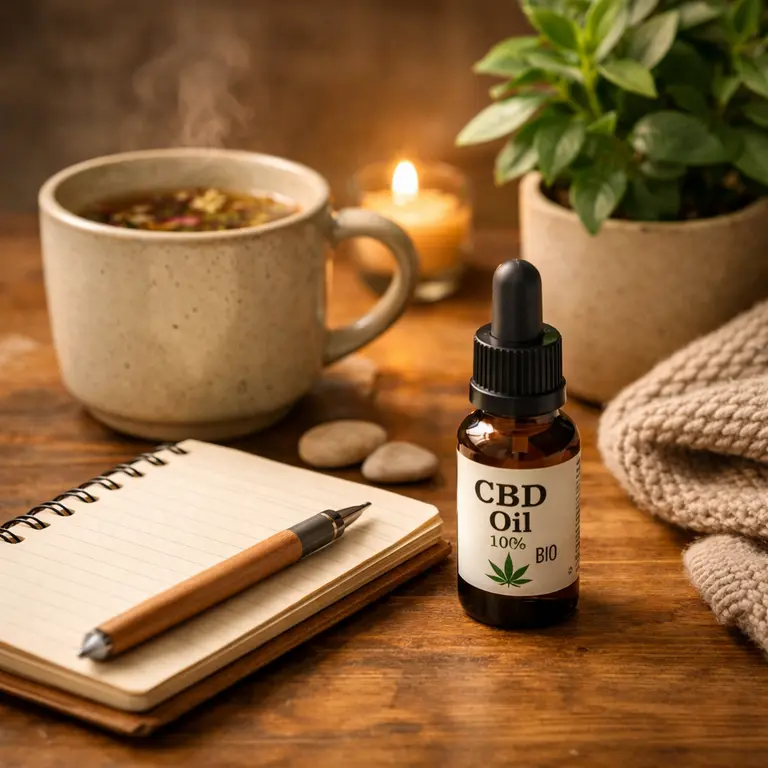 huile CBD bio intégrée dans une routine de bien-être anti-stress